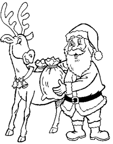 coloriage le pere noel charge les cadeaux sur son renne